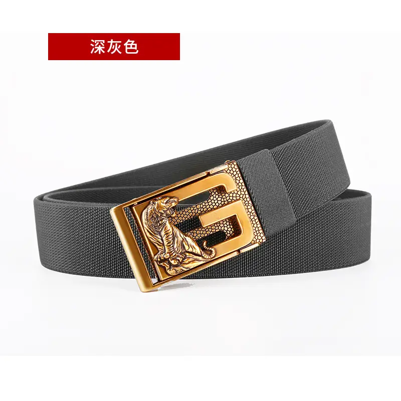 Men's Zodiac Buckle Belt Gold Black Elastic Canvas Universal Light Luxury Belt - Image 2