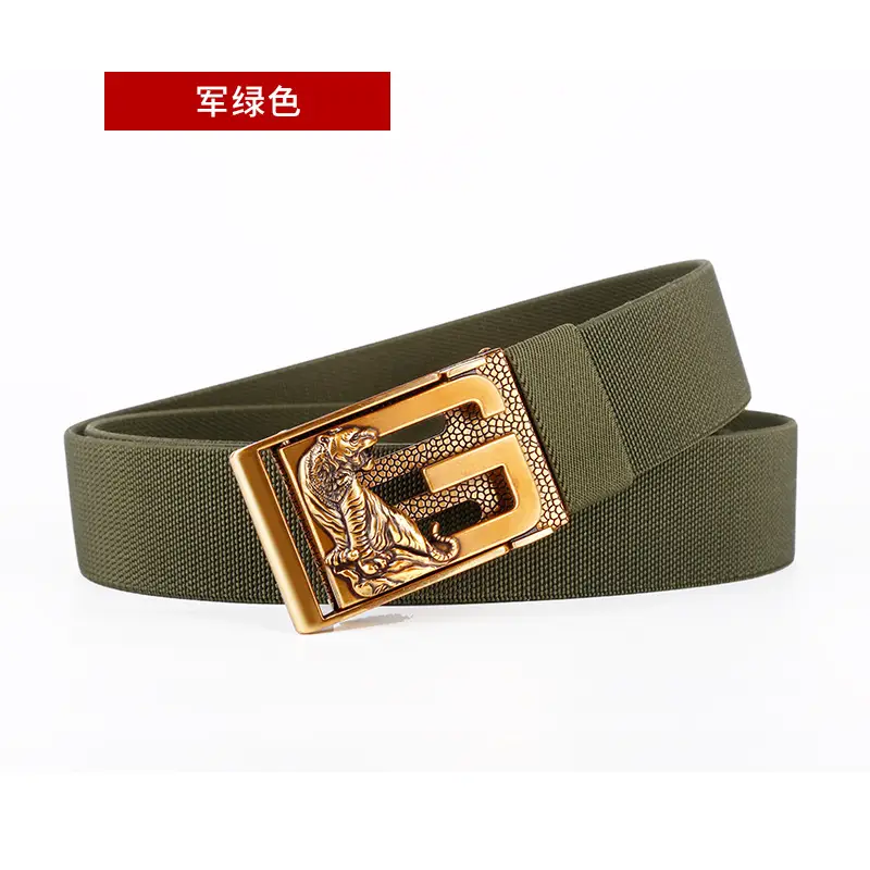 Men's Zodiac Buckle Belt Gold Black Elastic Canvas Universal Light Luxury Belt - Image 3