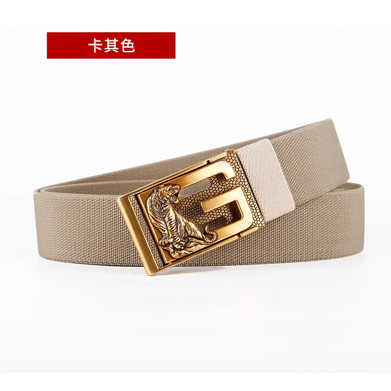 Men's Zodiac Buckle Belt Gold Black Elastic Canvas Universal Light Luxury Belt - Image 4