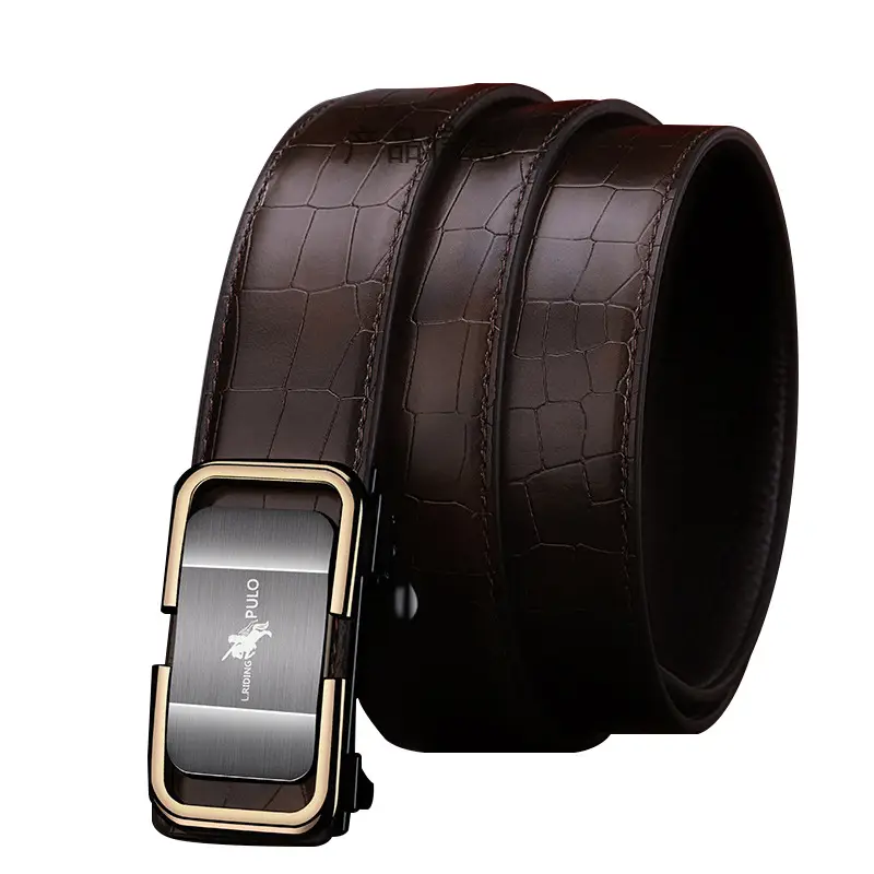 Men's Brown Croc Leather Belt with Gold Plated buckle - Image 9