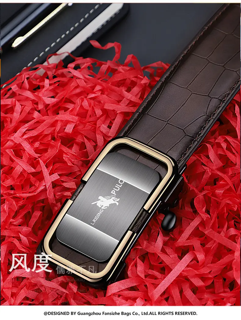 Men's Brown Croc Leather Belt with Gold Plated buckle — feature 12
