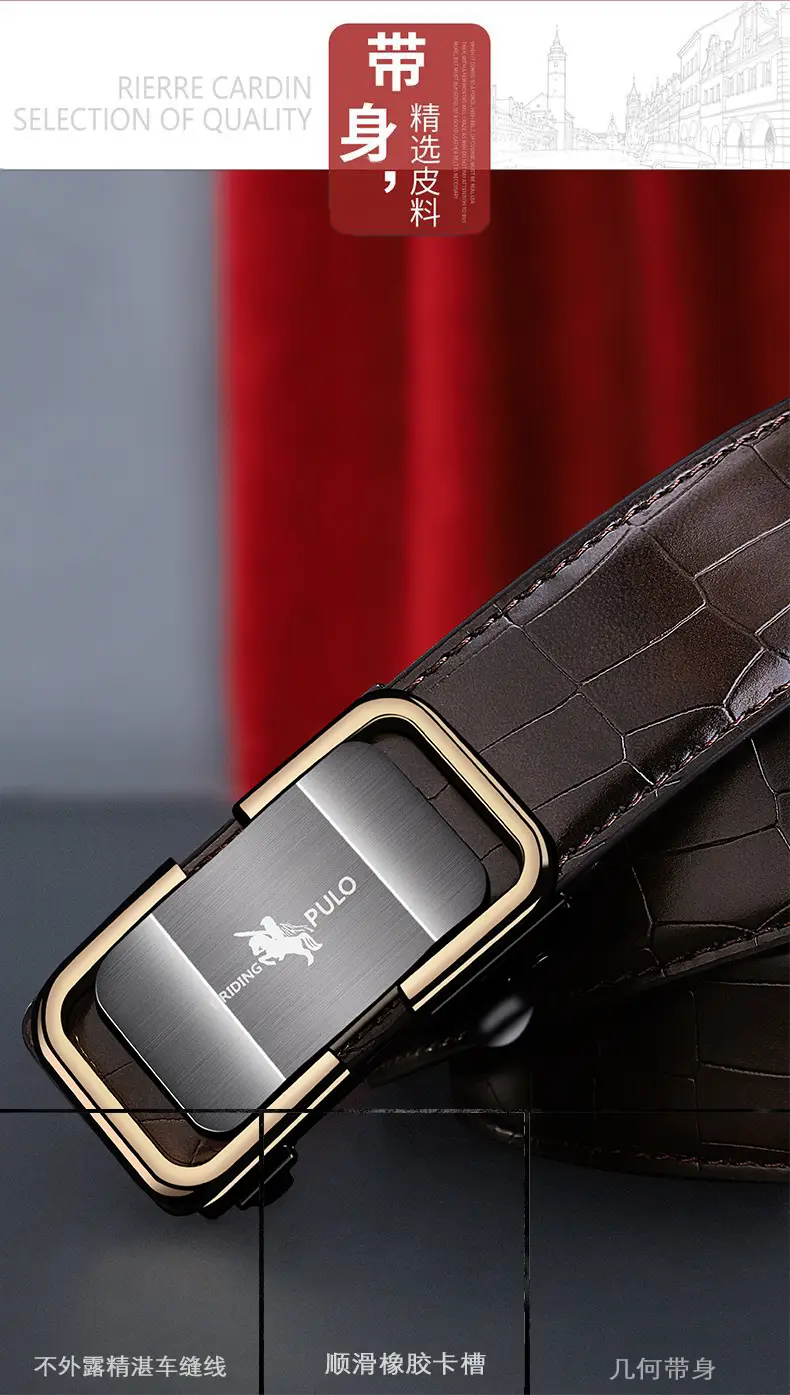 Men's Brown Croc Leather Belt with Gold Plated buckle — feature 7