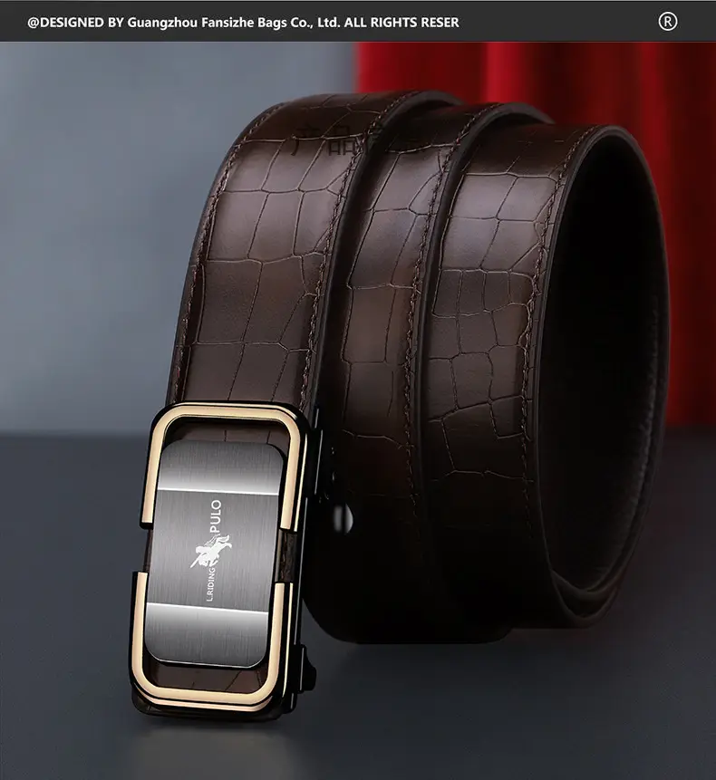 Men's Brown Croc Leather Belt with Gold Plated buckle — feature 8