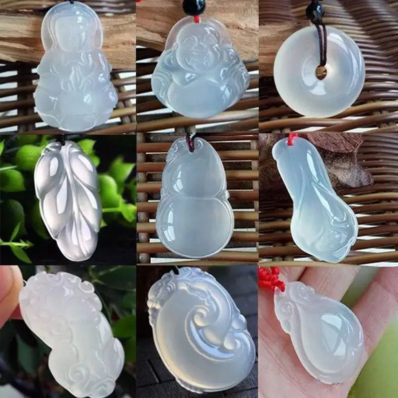 Moonlight White Agate Pendant with Guanyin Buddha Design - Image 12
