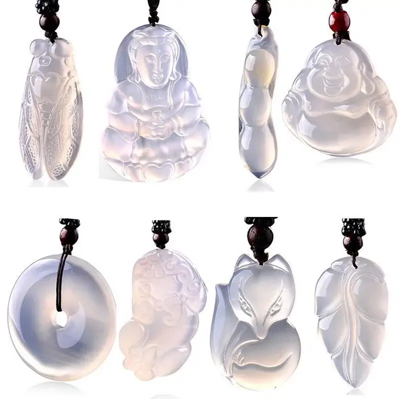 Moonlight White Agate Pendant with Guanyin Buddha Design - Image 14