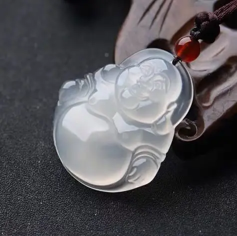 Moonlight White Agate Pendant with Guanyin Buddha Design - Image 2