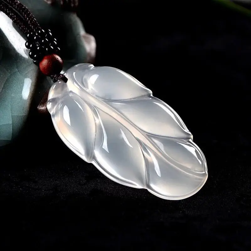 Moonlight White Agate Pendant with Guanyin Buddha Design - Image 5