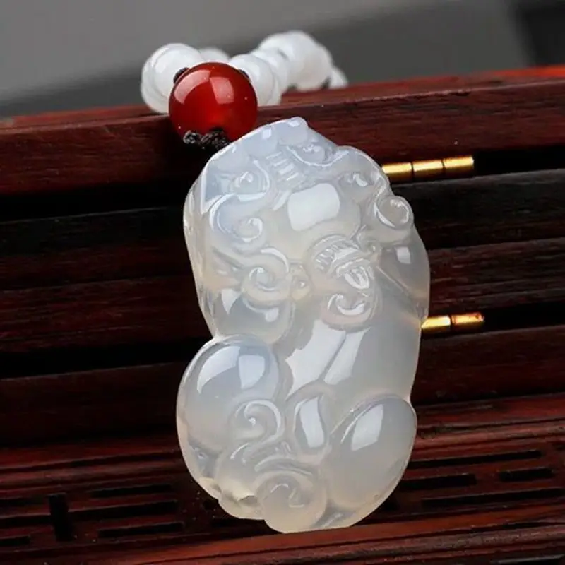 Moonlight White Agate Pendant with Guanyin Buddha Design - Image 6
