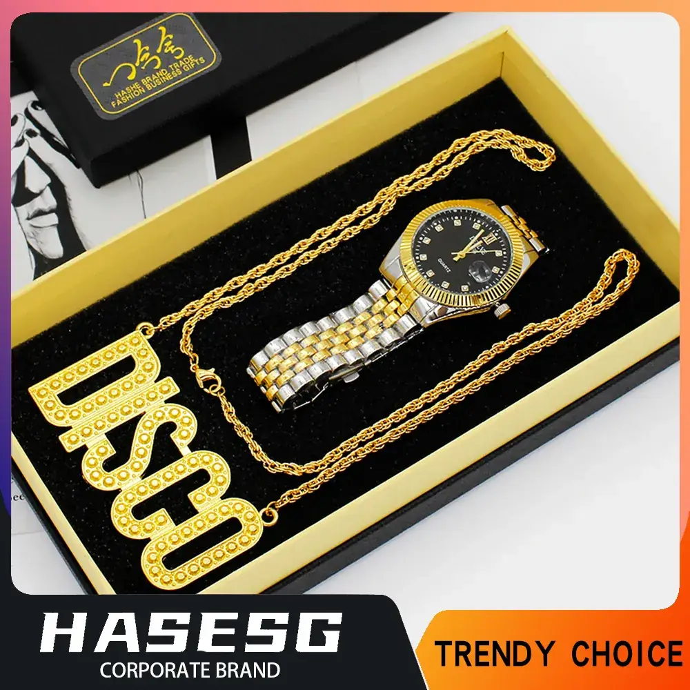 European & American Men's Quartz Watch with Disco Necklace Set - Image 3