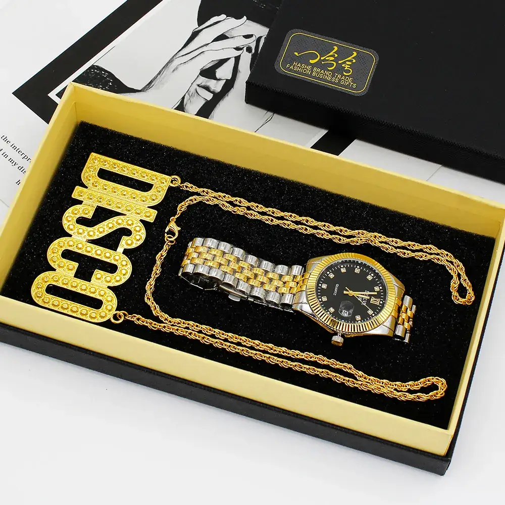European & American Men's Quartz Watch with Disco Necklace Set - Image 5