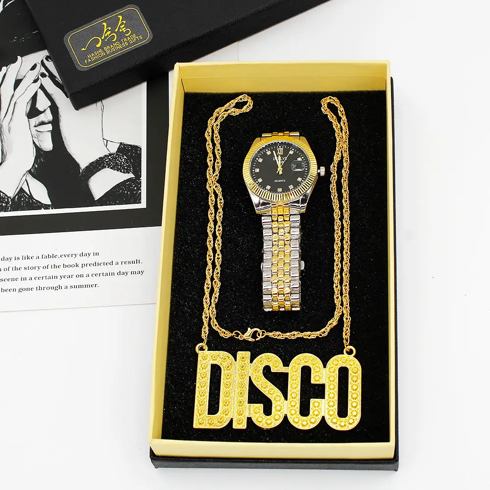 European & American Men's Quartz Watch with Disco Necklace Set — feature 5