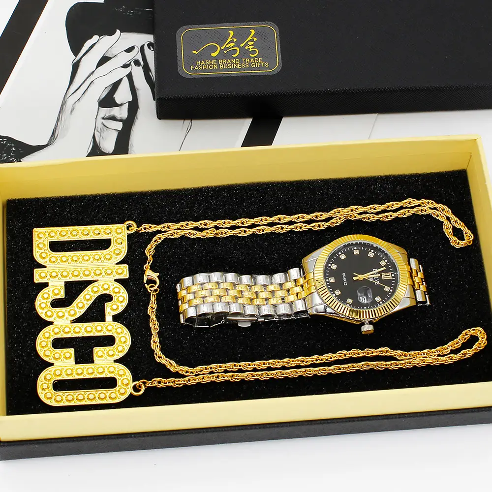 European & American Men's Quartz Watch with Disco Necklace Set — feature 6