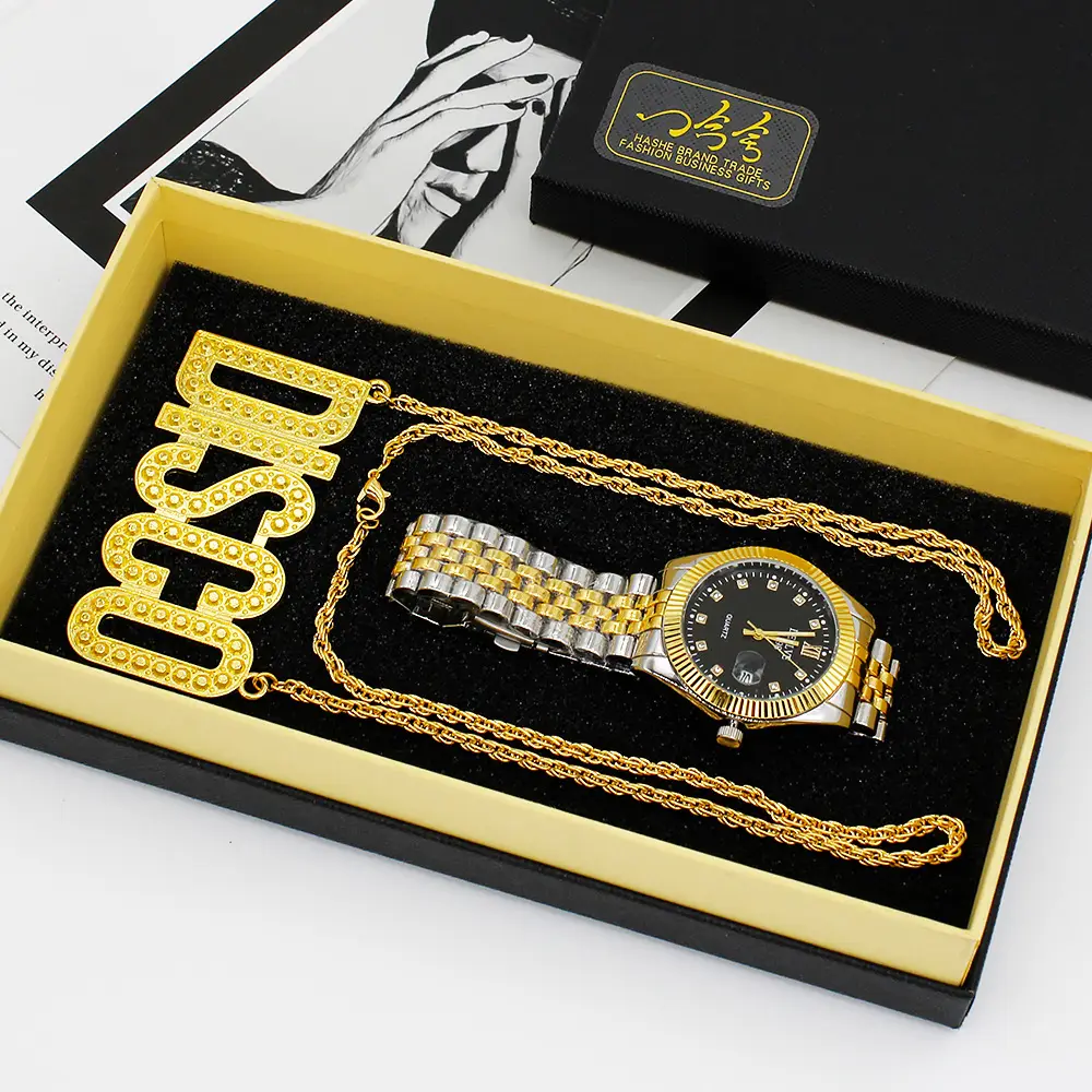 European & American Men's Quartz Watch with Disco Necklace Set — feature 7