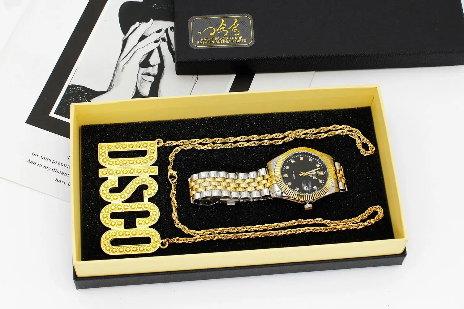 European & American Men's Quartz Watch with Disco Necklace Set — feature 9
