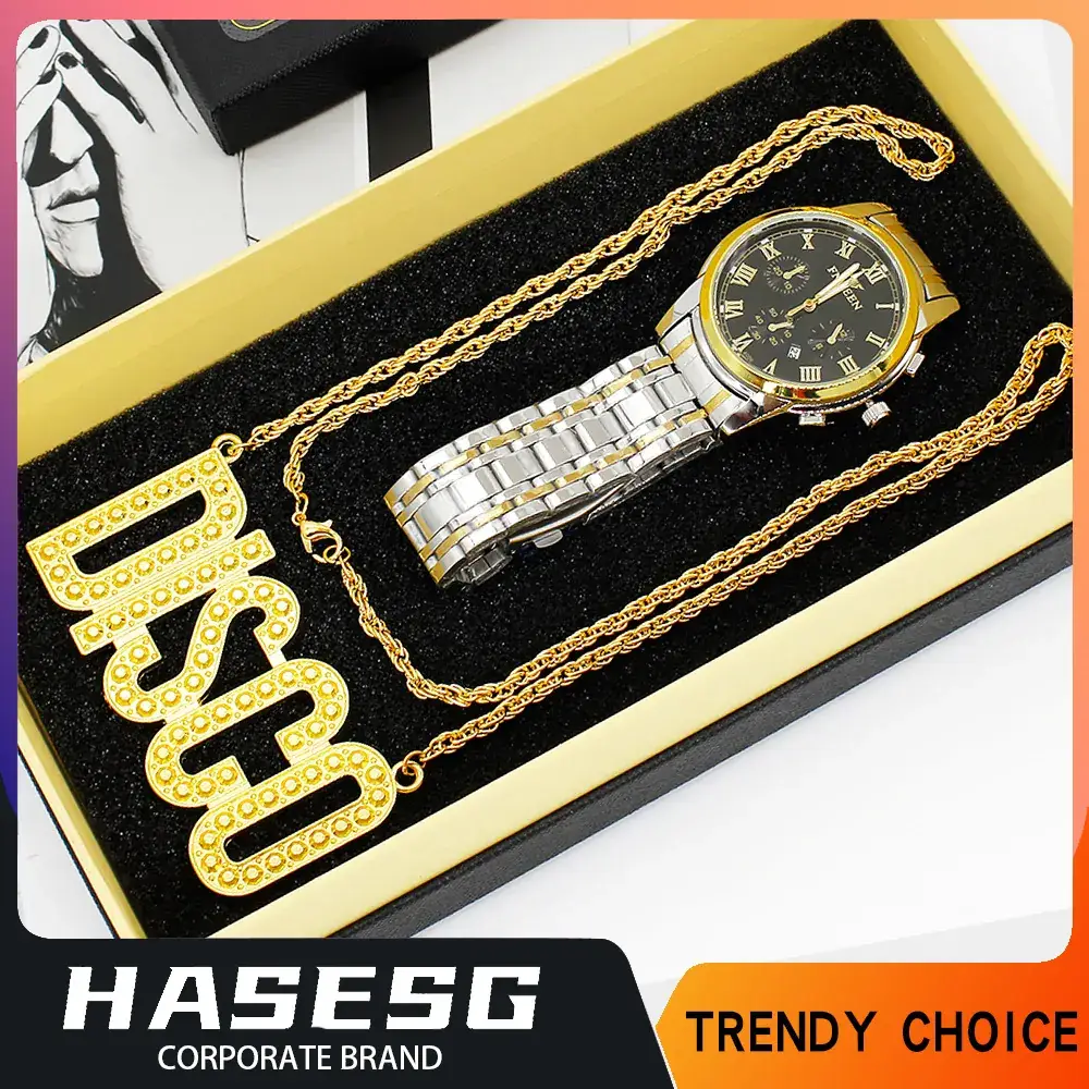 Export Men's Quartz Watch with Disco Necklace Set - Image 3