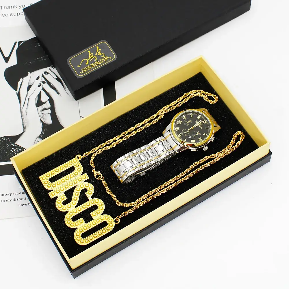 Export Men's Quartz Watch with Disco Necklace Set - Image 4