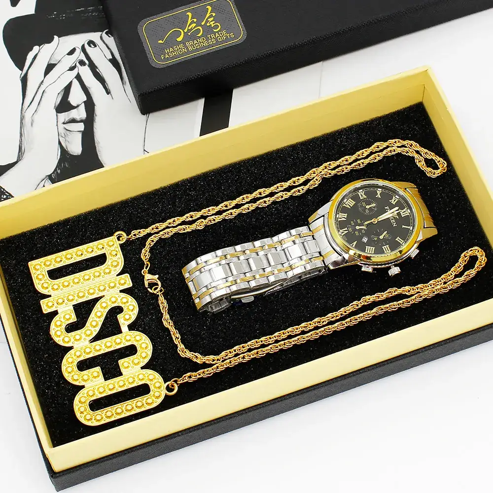 Export Men's Quartz Watch with Disco Necklace Set - Image 6