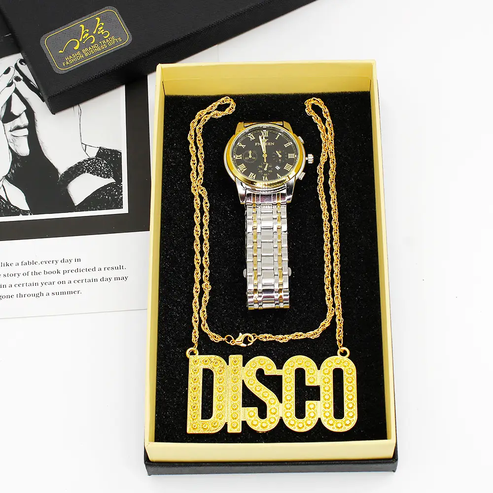 Export Men's Quartz Watch with Disco Necklace Set — feature 5