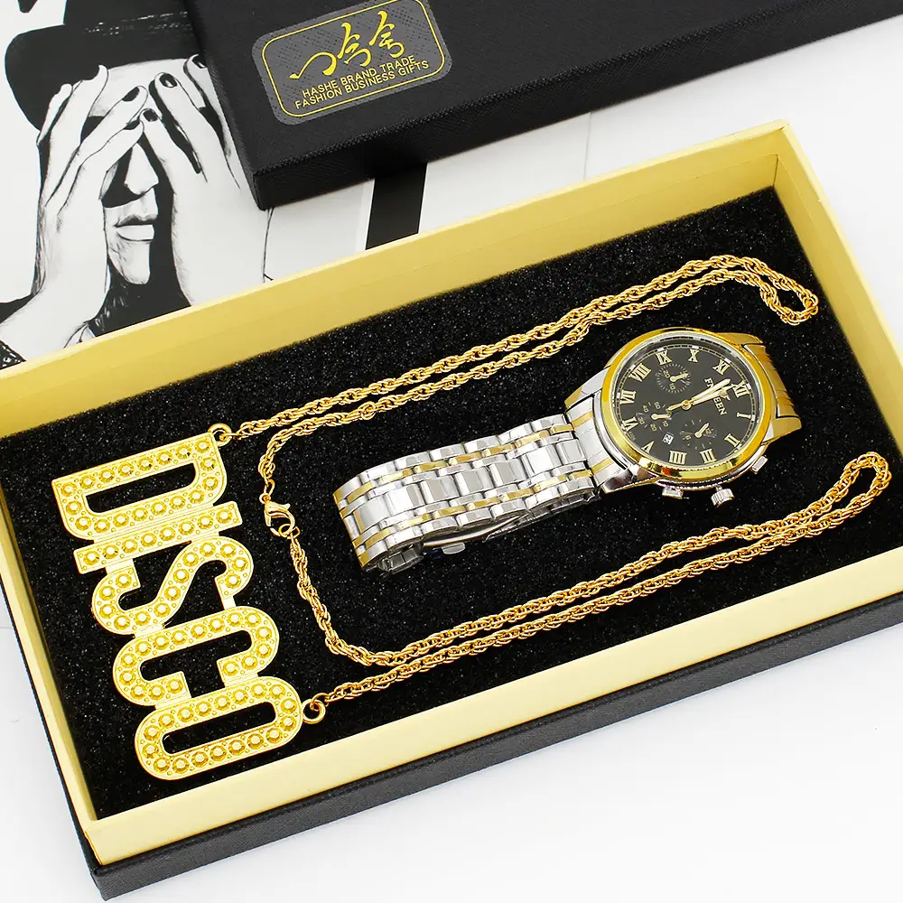 Export Men's Quartz Watch with Disco Necklace Set — feature 6