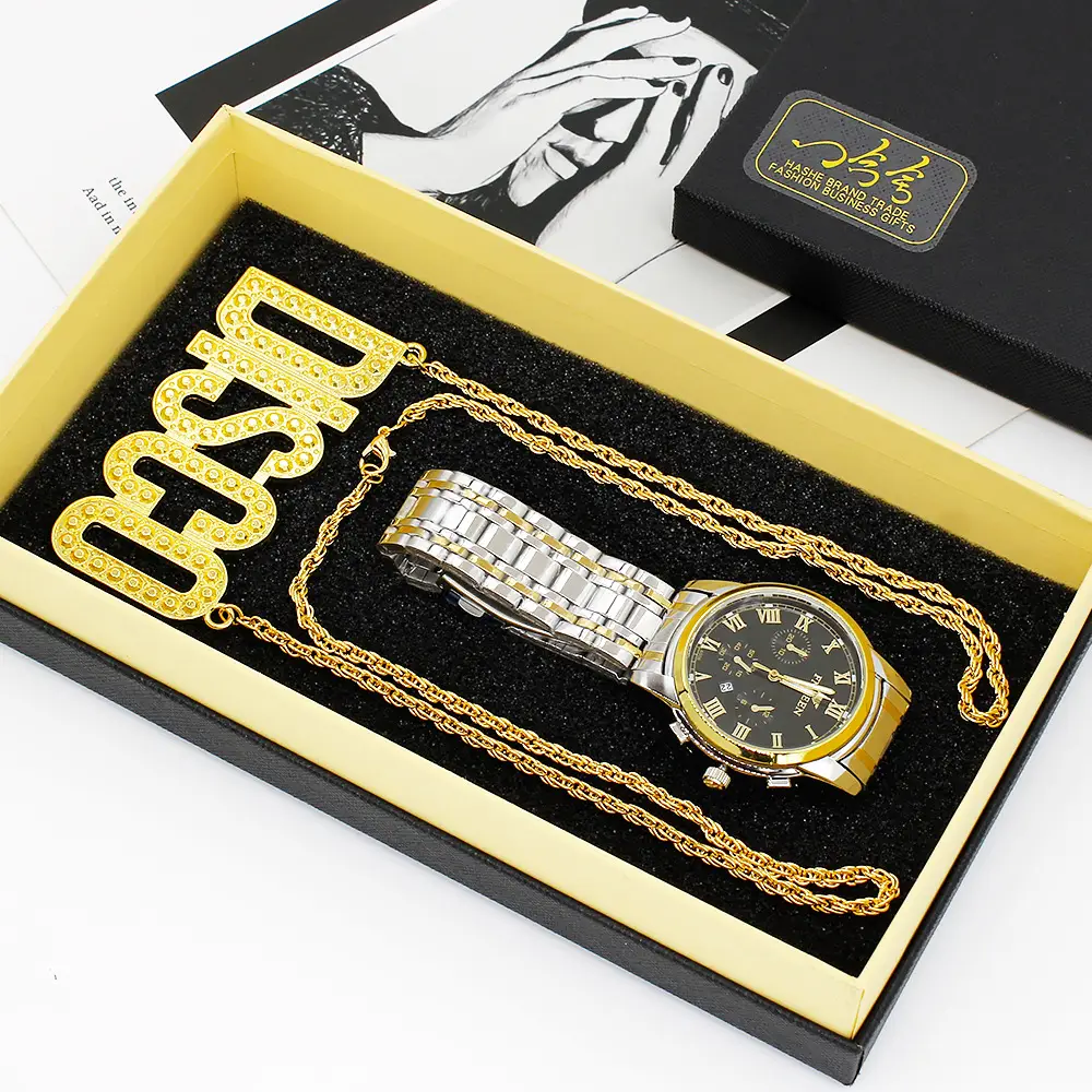 Export Men's Quartz Watch with Disco Necklace Set — feature 7