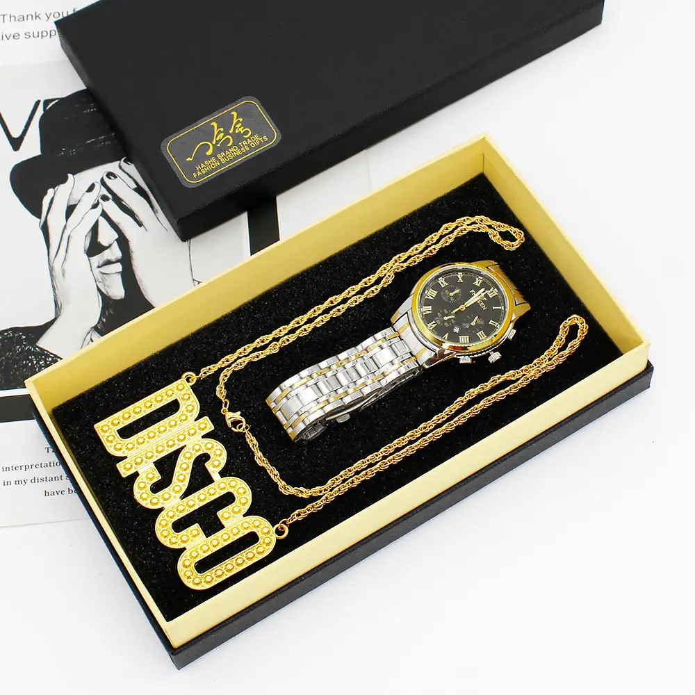 Export Men's Quartz Watch with Disco Necklace Set — feature 8