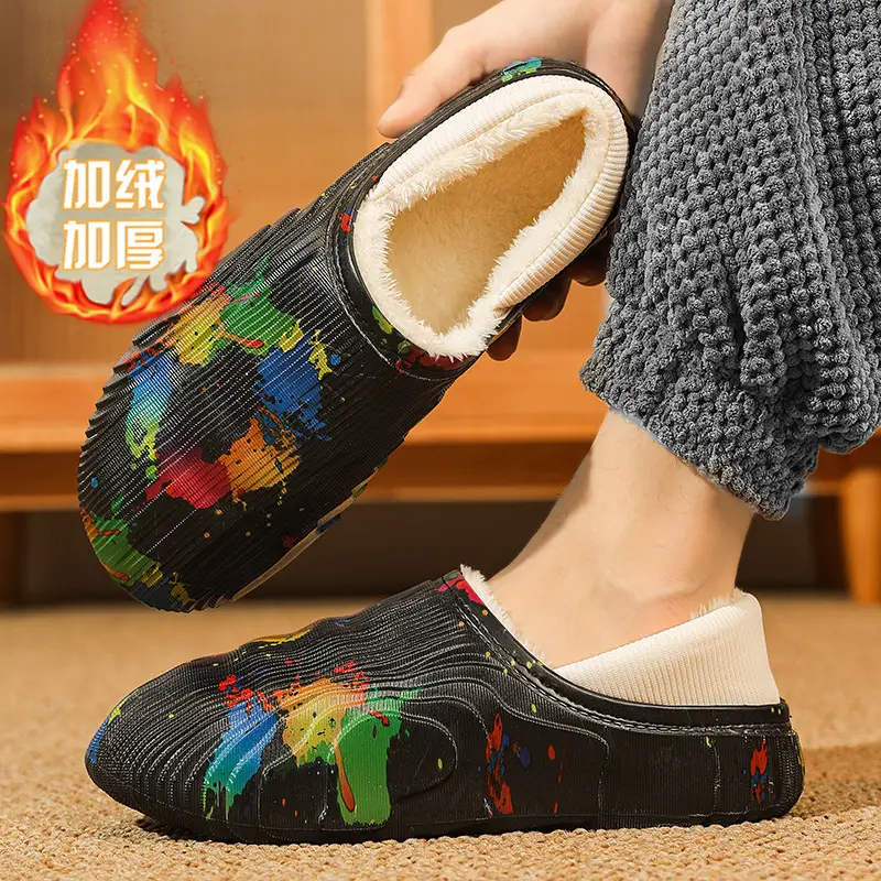 New style casual cotton-padded slippers men's winter shit feeling fleece-lined warm cotton-padded shoes couple slippers furry slippers - Image 4