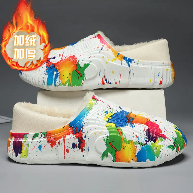 New style casual cotton-padded slippers men's winter shit feeling fleece-lined warm cotton-padded shoes couple slippers furry slippers - Image 2