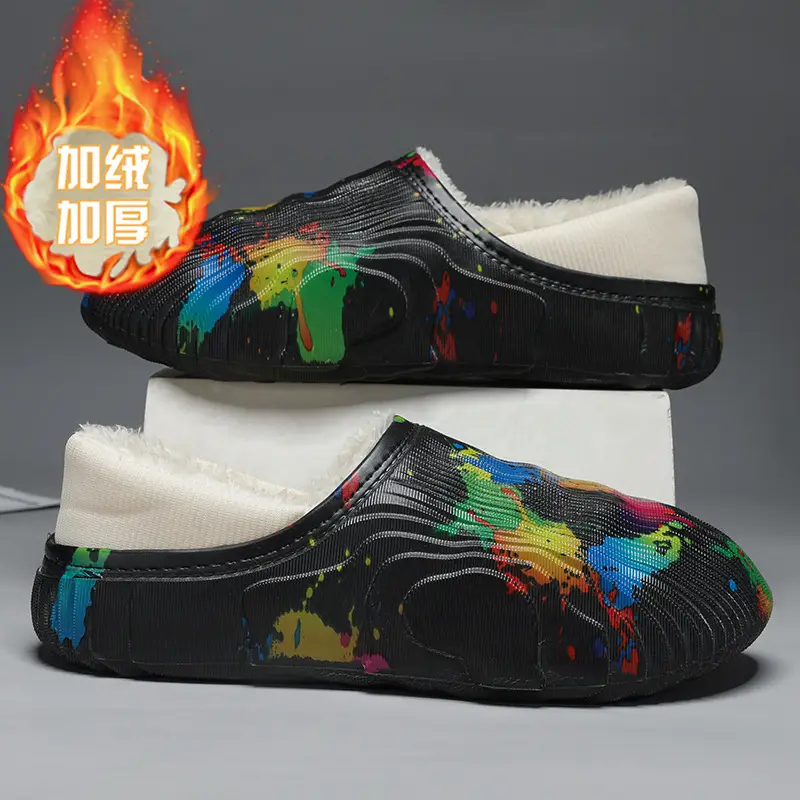 New style casual cotton-padded slippers men's winter shit feeling fleece-lined warm cotton-padded shoes couple slippers furry slippers - Image 3