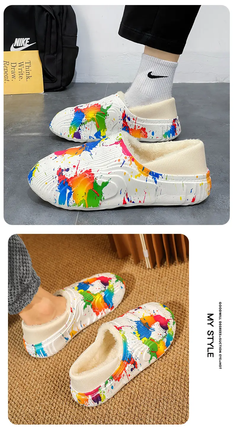 New style casual cotton-padded slippers men's winter shit feeling fleece-lined warm cotton-padded shoes couple slippers furry slippers — feature 10