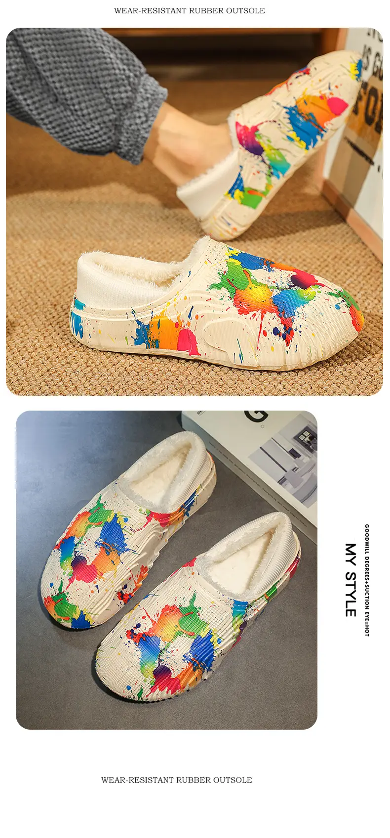 New style casual cotton-padded slippers men's winter shit feeling fleece-lined warm cotton-padded shoes couple slippers furry slippers — feature 16