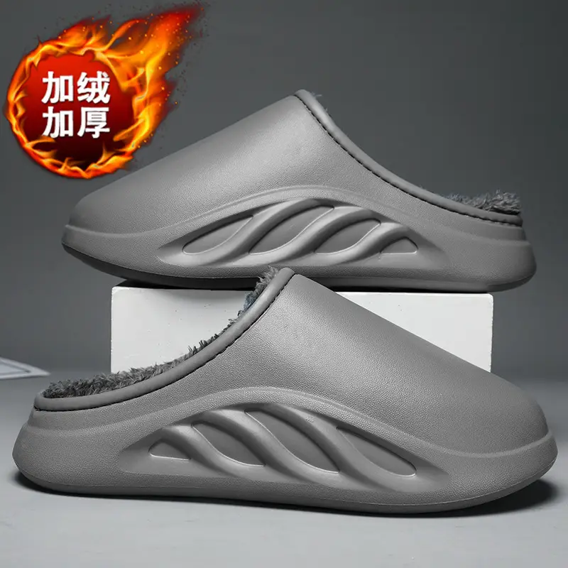 Cotton slippers men's winter fleece-lined warm cotton shoes couple waterproof slippers indoor home shit feeling woolen slippers tide - Image 3