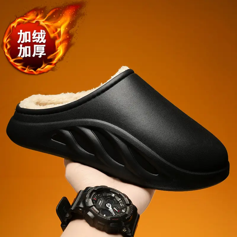Cotton slippers men's winter fleece-lined warm cotton shoes couple waterproof slippers indoor home shit feeling woolen slippers tide - Image 4