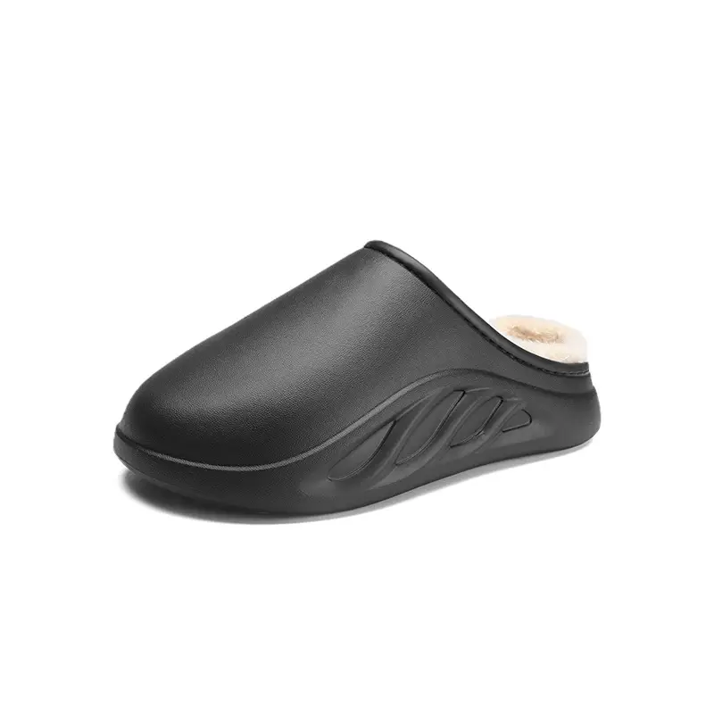 Cotton slippers men's winter fleece-lined warm cotton shoes couple waterproof slippers indoor home shit feeling woolen slippers tide - Image 5