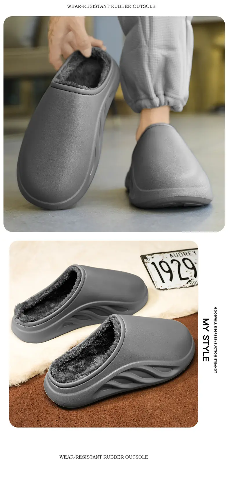 Cotton slippers men's winter fleece-lined warm cotton shoes couple waterproof slippers indoor home shit feeling woolen slippers tide — feature 16