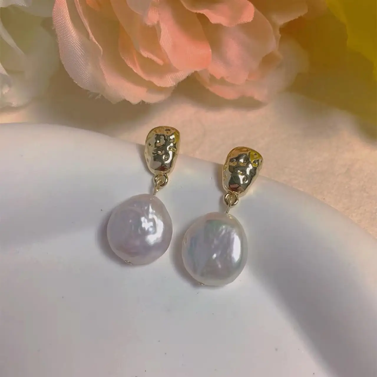 Alien Pearl Earrings with Silver Plated Top - Image 3