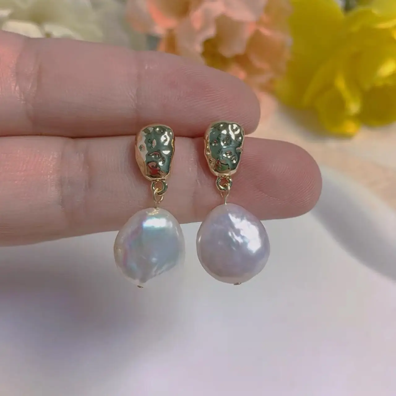 Alien Pearl Earrings with Silver Plated Top - Image 5