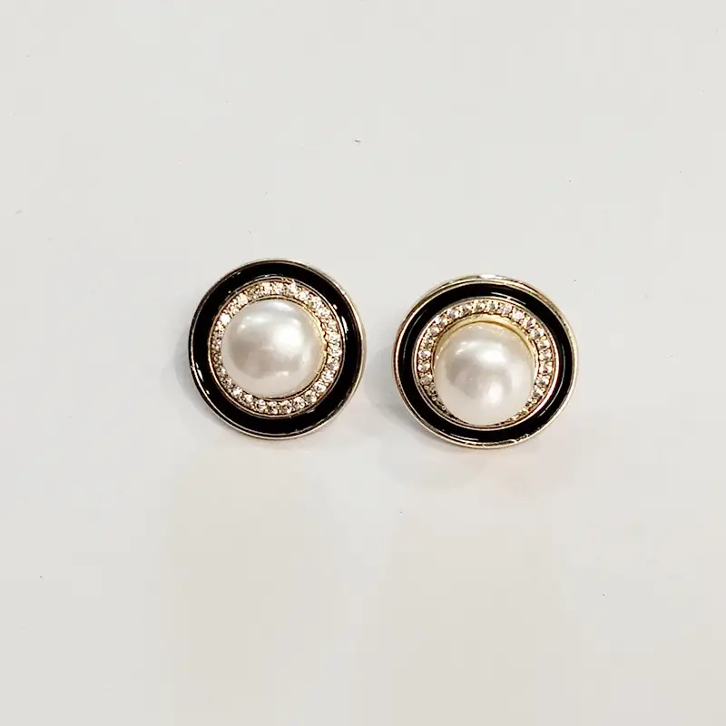 Natural Pearl Earrings Black White Large Buckle Zircon - Image 11