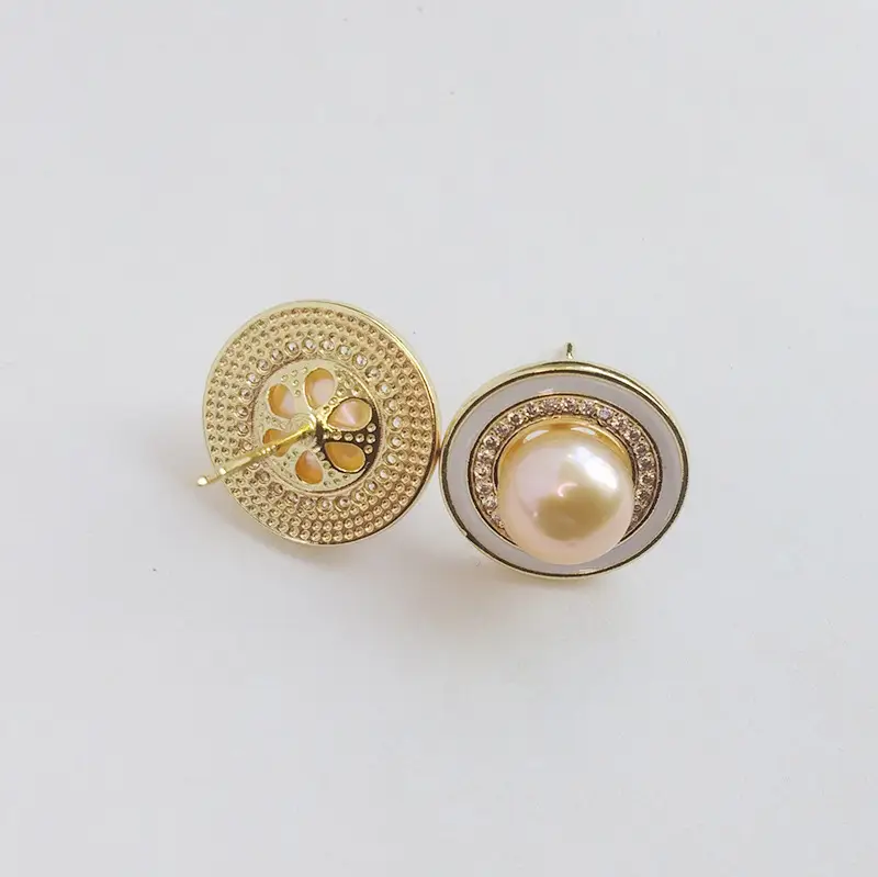 Natural Pearl Earrings Black White Large Buckle Zircon - Image 2