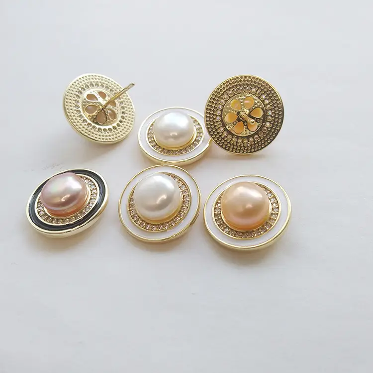 Natural Pearl Earrings Black White Large Buckle Zircon - Image 5