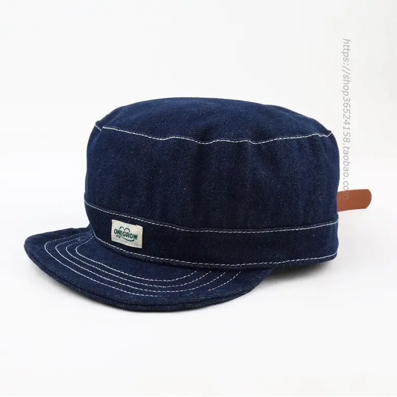 Navy Denim Peaked Cap Adjustable Men Women - Image 3