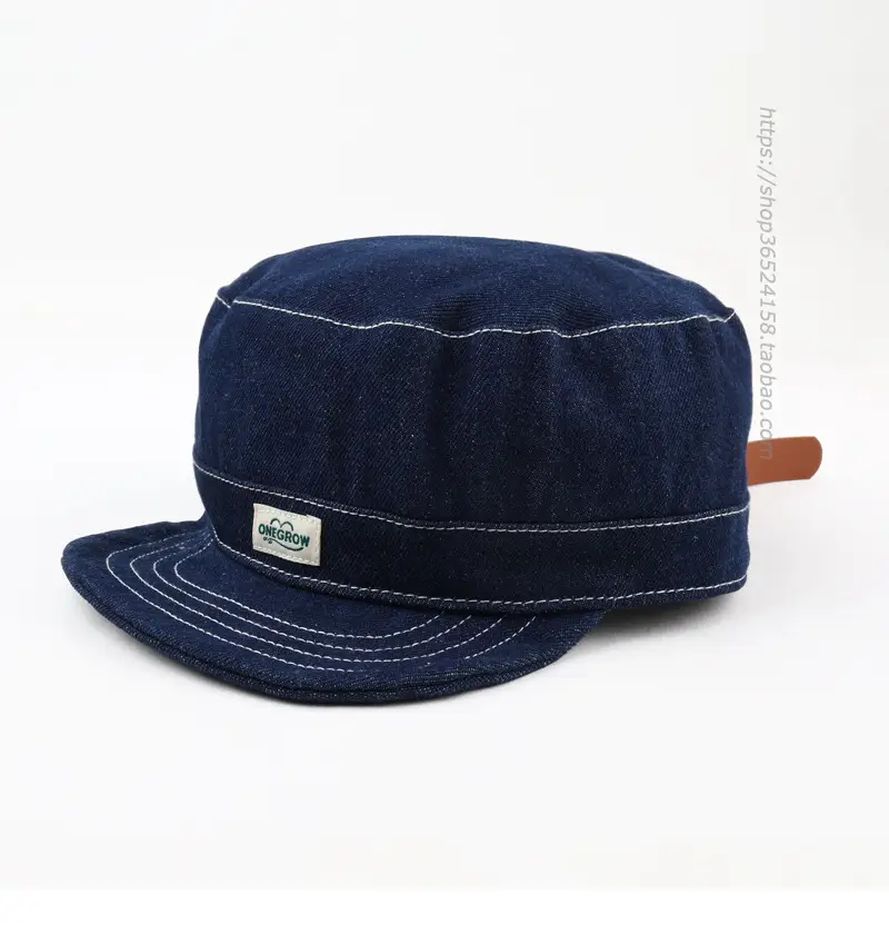Navy Denim Peaked Cap Adjustable Men Women — feature 3