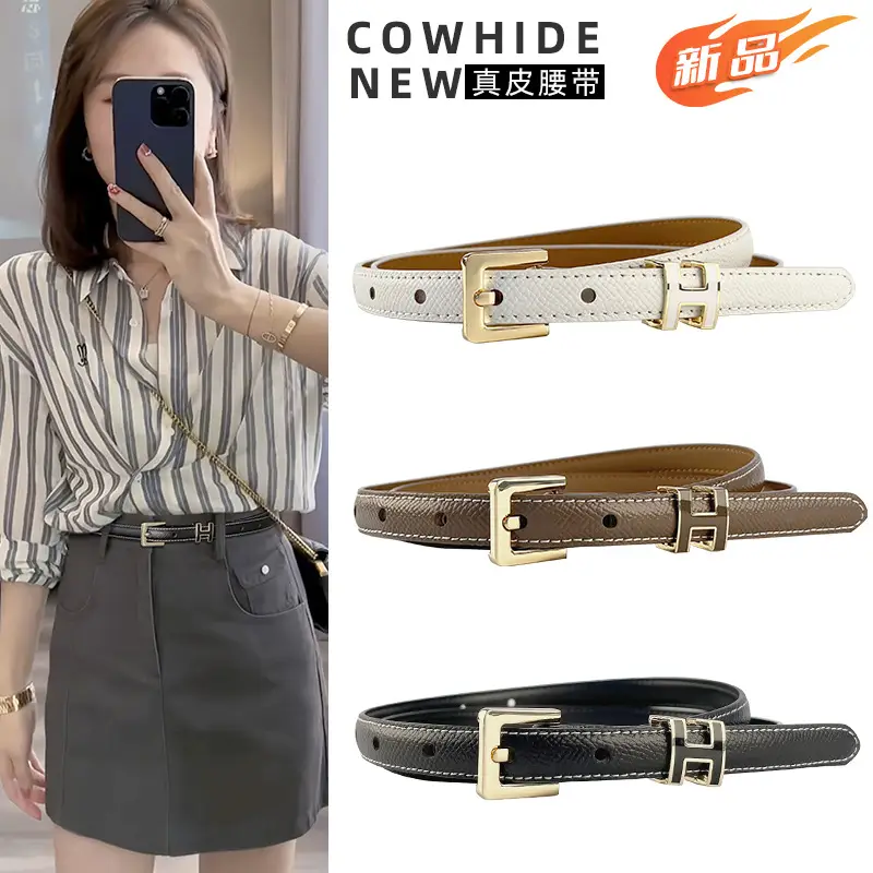 Women's Genuine Leather Belt焦糖色 Gold Buckle - Image 8