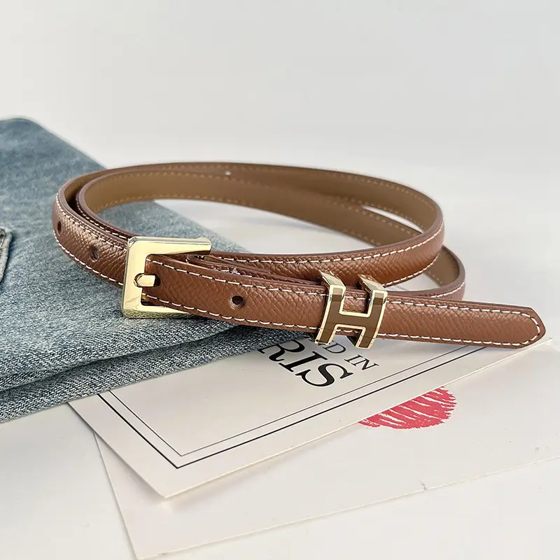 Women's Genuine Leather Belt焦糖色 Gold Buckle - Image 11