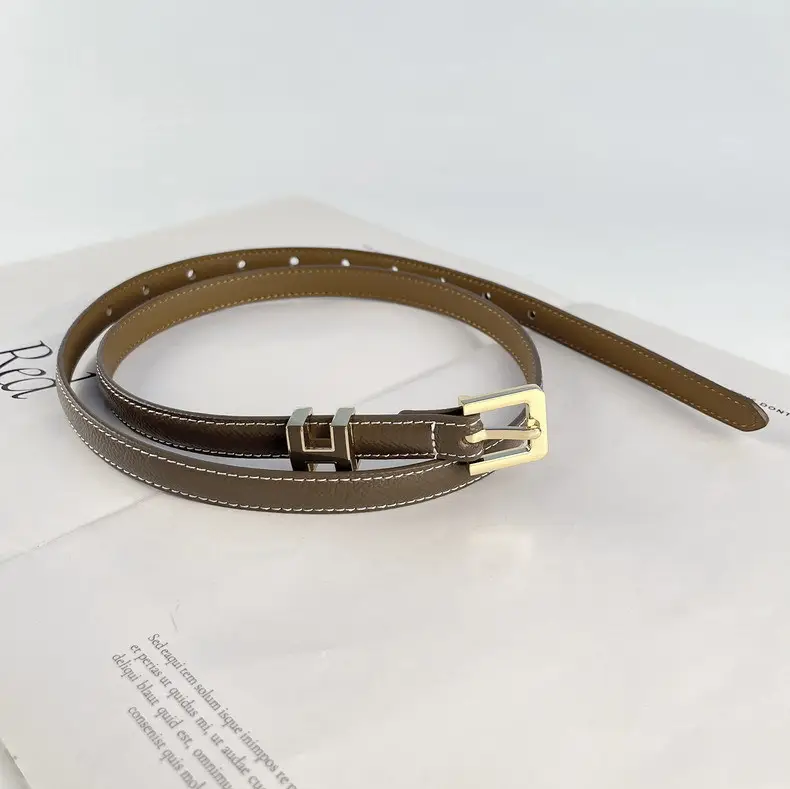 Women's Genuine Leather Belt焦糖色 Gold Buckle — feature 10