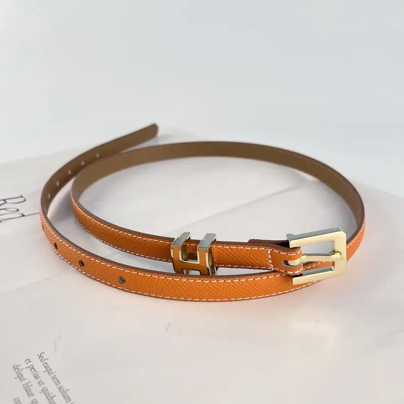 Women's Genuine Leather Belt焦糖色 Gold Buckle — feature 11