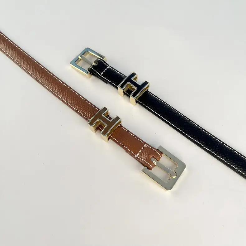 Women's Genuine Leather Belt焦糖色 Gold Buckle — feature 12