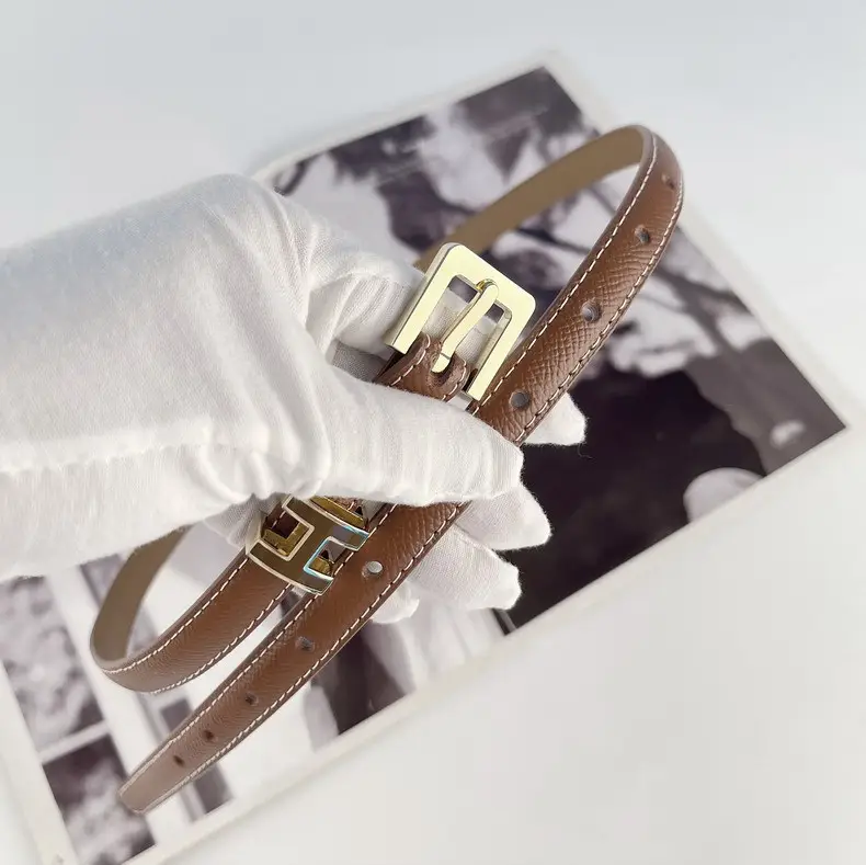 Women's Genuine Leather Belt焦糖色 Gold Buckle — feature 15