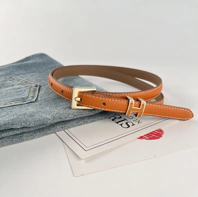 Women's Genuine Leather Belt焦糖色 Gold Buckle — feature 17