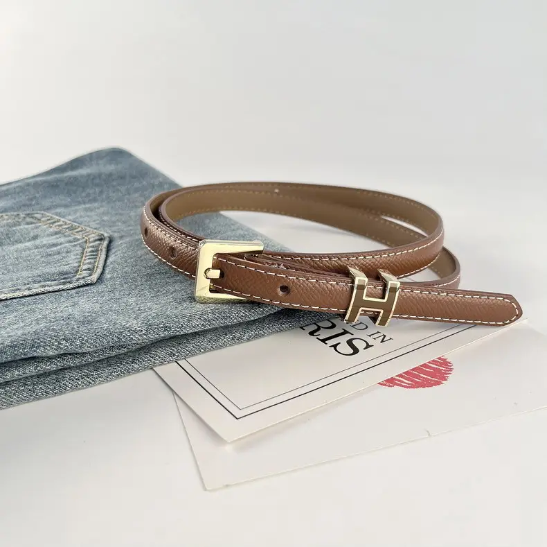 Women's Genuine Leather Belt焦糖色 Gold Buckle — feature 18