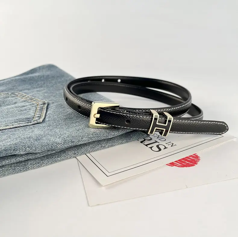 Women's Genuine Leather Belt焦糖色 Gold Buckle — feature 20